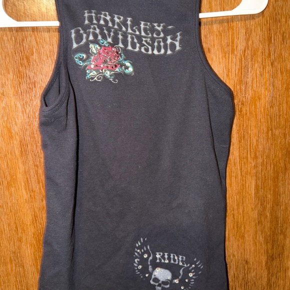 Vintage Harley Davidson Graphic Rose Bedazzled Tank Top - Picture 4 of 6
